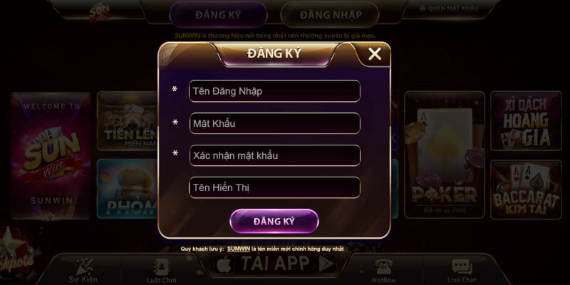 Điền đầy đủ thông tin cá nhân và kích hoạt tài khoản khi đăng ký Sunwin